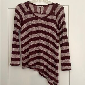 Striped Burgundy and Heather White Long Sleeve Top